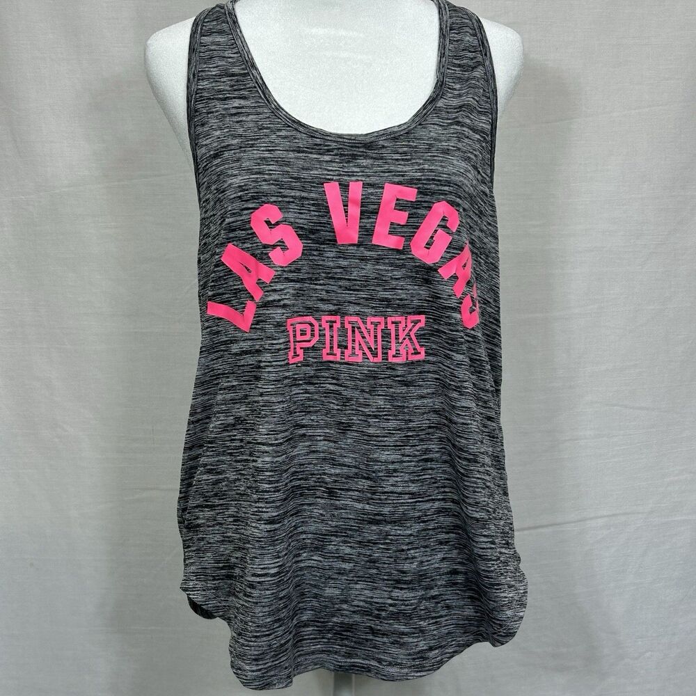 Victoria's Secret PINK Las Vegas Gray Heathered Racerback Athletic Tank Top Med
